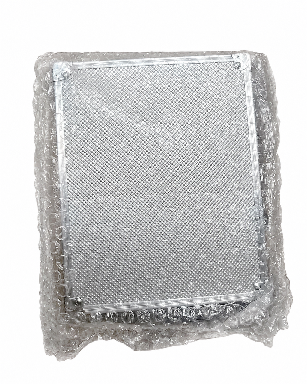 Premium aluminum carry case top view, protective packaging