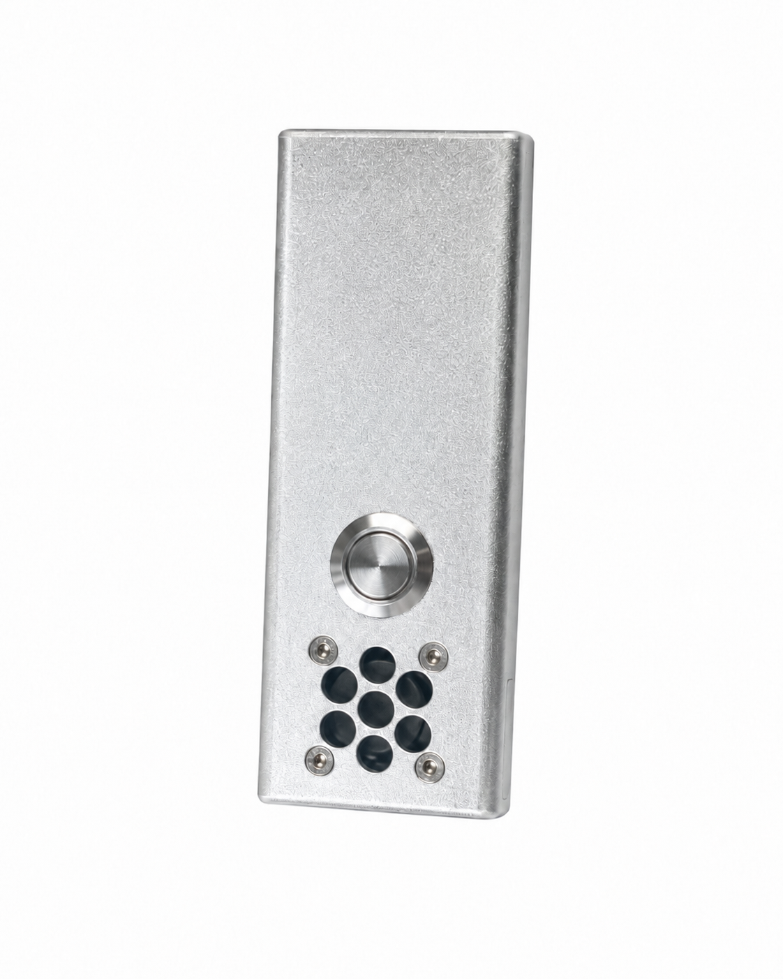 80W handheld mosquito eliminator front view, brushed aluminum body with single button activation